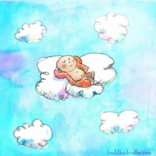 Happy person in bliss floating in the clouds