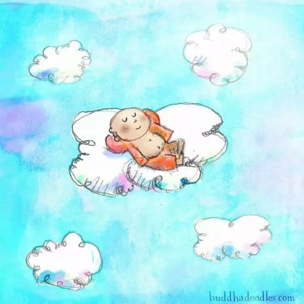 Happy person in bliss floating in the clouds