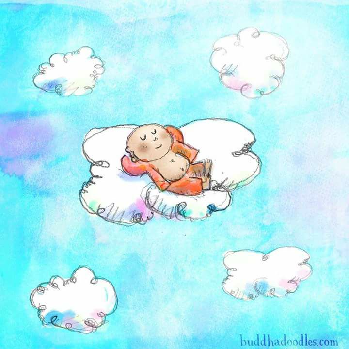 Happy person in bliss floating in the clouds